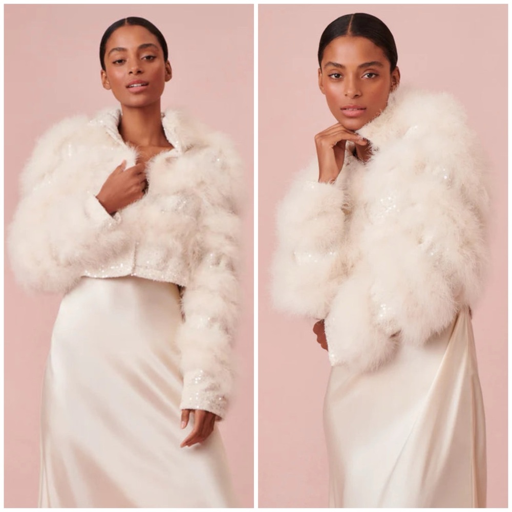 LOVESHACKFANCY Curran Feather Sequin Jacket in Cr… - image 1